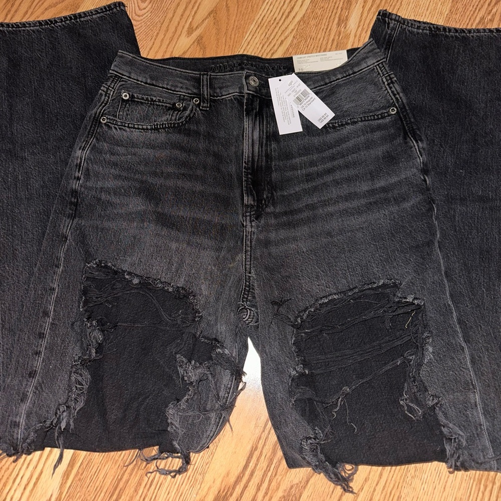 American Eagle Outfitters Black Distressed Flare Jeans